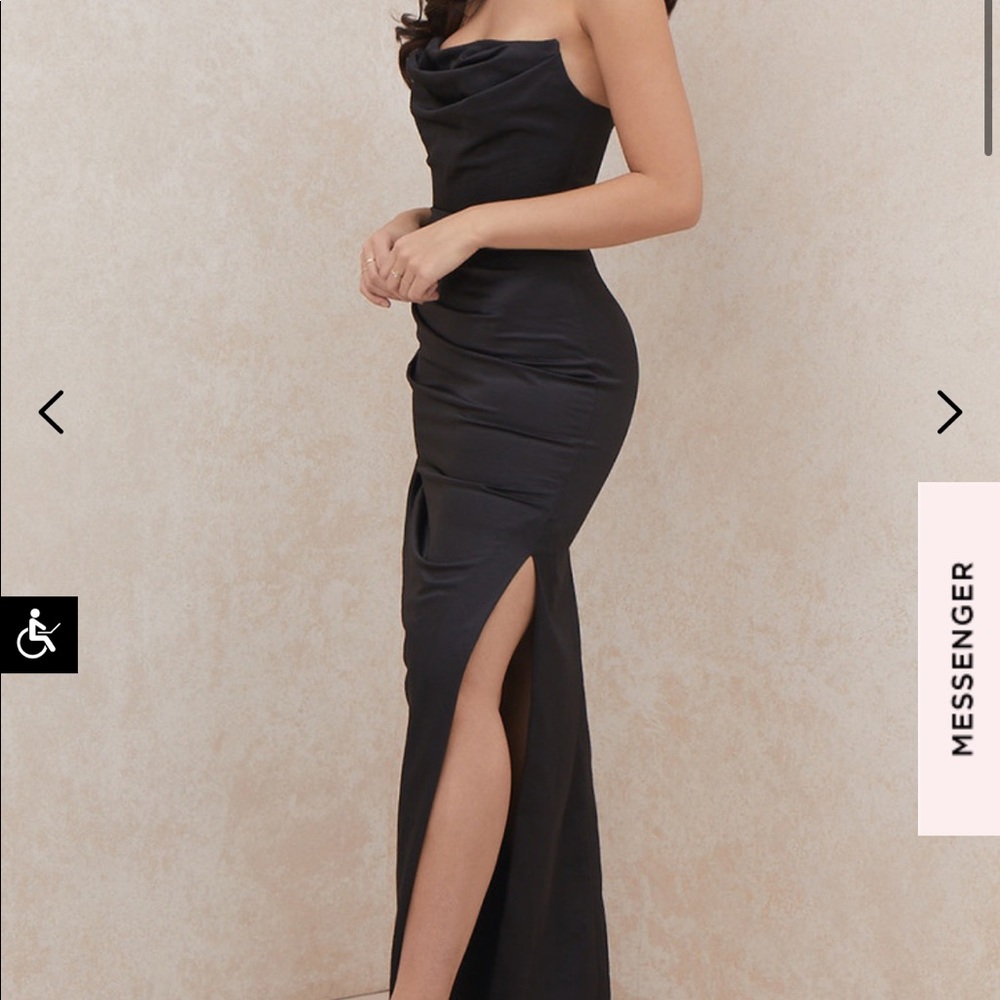 House of CB Adrienne black satin strapless corset maxi gown